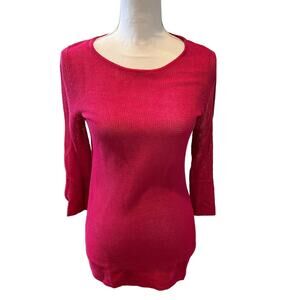Chicos Long Open Knit Sweater Raspberry S
